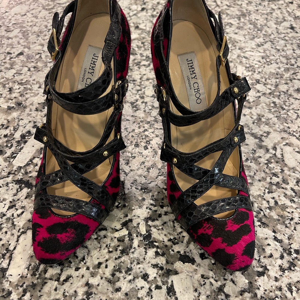 Jimmy Choo Fucia Calf Hair and Snakeskin Pumps